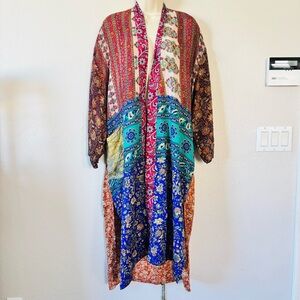 Cienna‎ silk kimono patchwork tassel tie robe